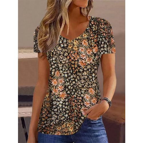 Loose V Neck Casual Floral Shirt